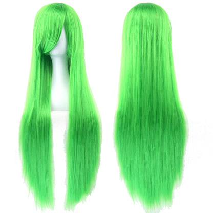 Soowee 80cm Long Synthetic Hair White Purple Cosplay Wigs Party Black Hair Straight Wig Hairpiece for Women