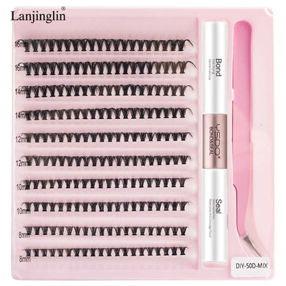 New 10Rows Individual Lashes Kit Natural Long DIY Cluster Eyelashes with Lash Bond and Seal Extension Kit Makeup Tools Faux Cils