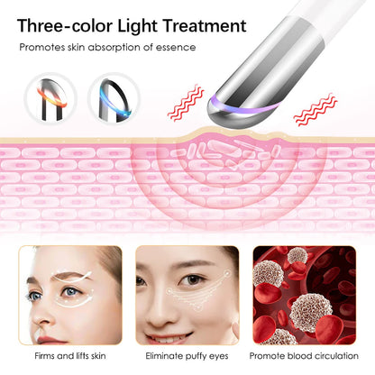 Eye Care Beauty Device Facial Massager 3 in 1 LED Photon Light Wand for Relax Eye Dark Circles Eye Bags Puffiness Skincare Tool