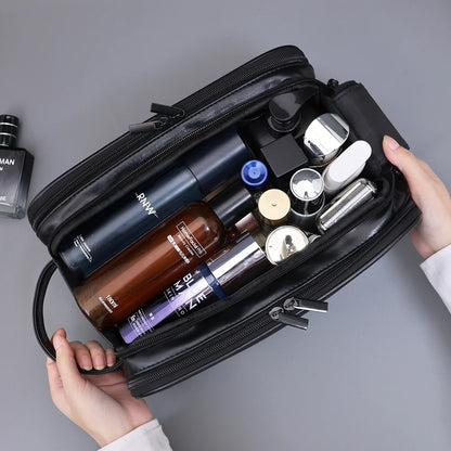Multi Pockets PU Toiletry Bag For Women Men Travel Essentials Makeup Bag Waterproof Hanging Bag Cosmetic Washing Organizer Bag