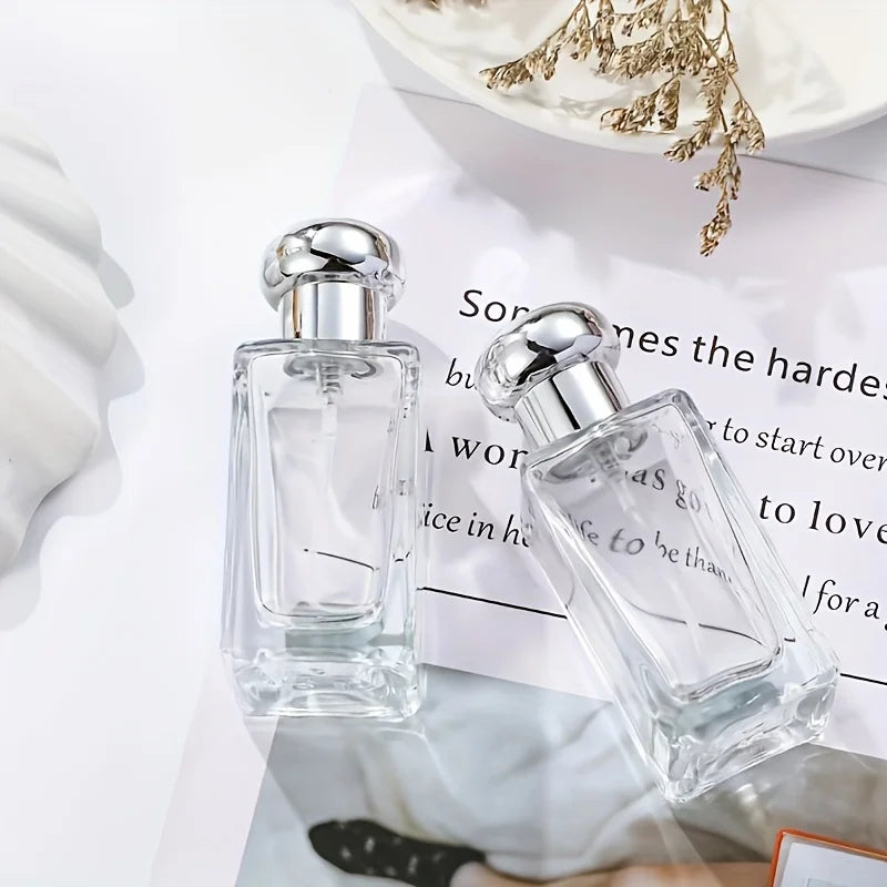1/2/3 pieces of 30ml round glass refillable perfume spray bottles with silver lids - low oil content, featuring asimple