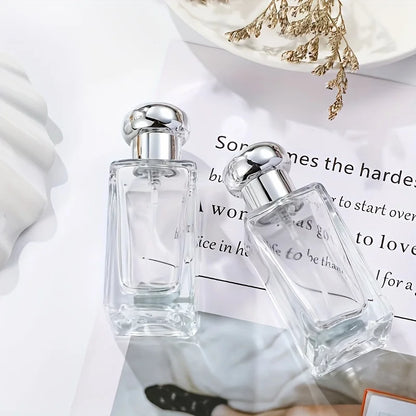 1/2/3 pieces of 30ml round glass refillable perfume spray bottles with silver lids - low oil content, featuring asimple