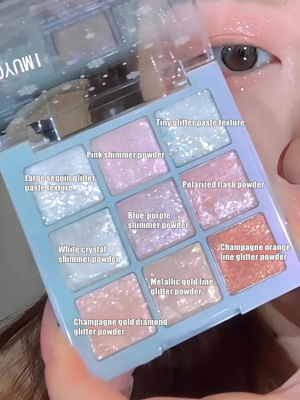 Christmas Snowflake 9-Color Eyeshadow Palette, Matte Shimmer Glitter, Waterproof Long-Lasting, Safe, Unisex, Holiday Makeup