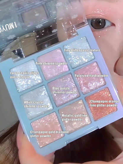 Christmas Snowflake 9-Color Eyeshadow Palette, Matte Shimmer Glitter, Waterproof Long-Lasting, Safe, Unisex, Holiday Makeup