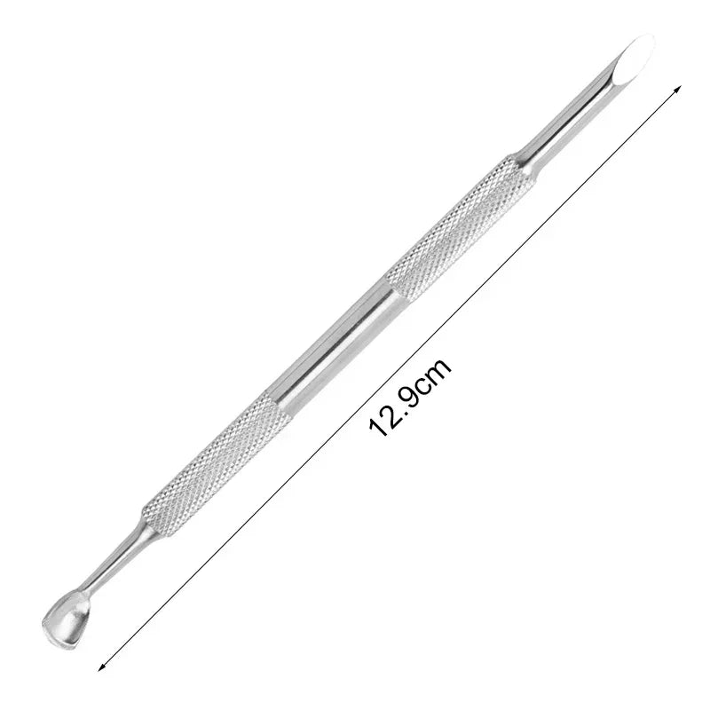 Nail Double-ended Use Stainless Steel Circle Beveled Head Cuticle Pusher Remover Professional Manicure Sticks File Nail Art Tool