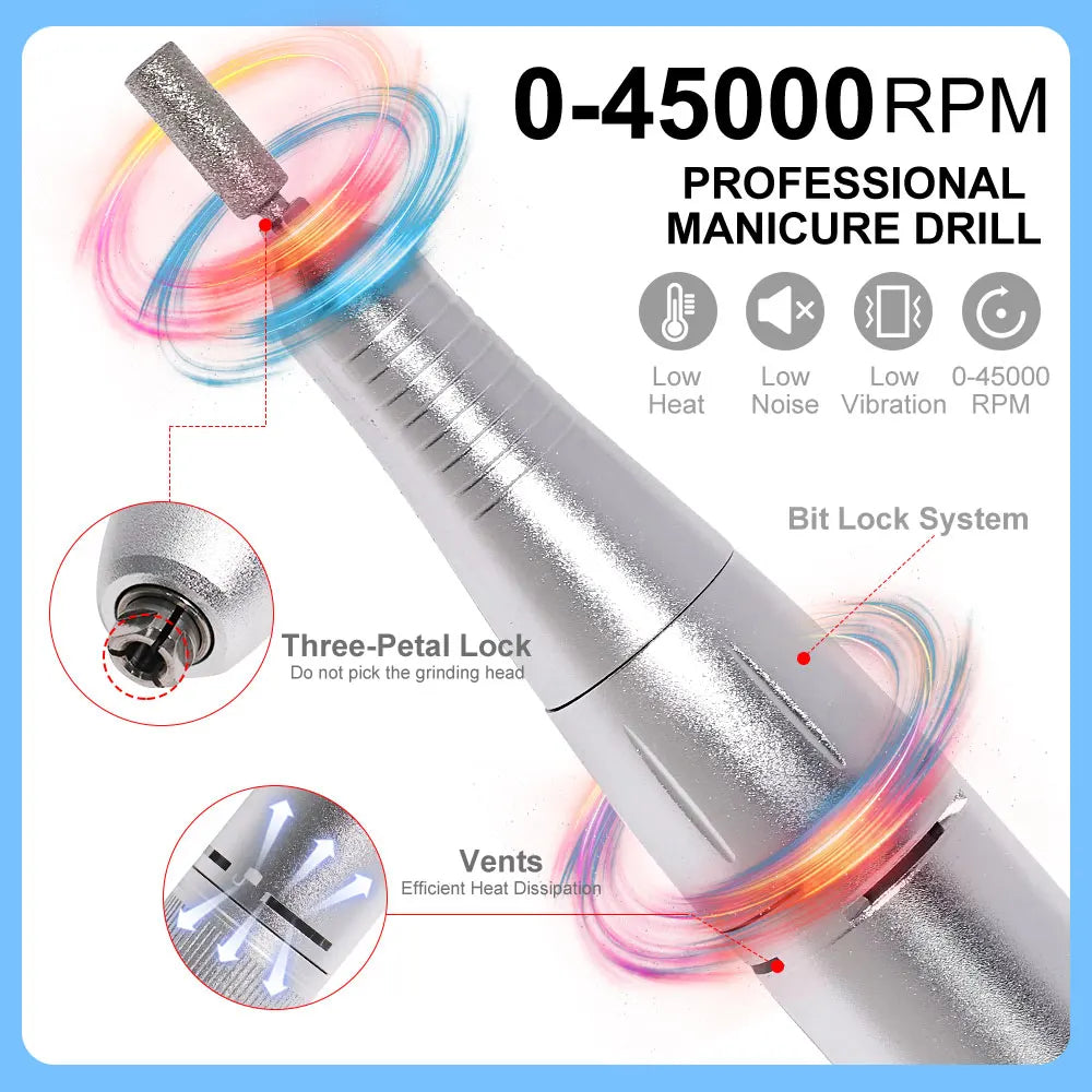 45000 RPM Electric Portable Nail Drill Machine Rechargeable for Gel Nails Polish Portable Nail File Manicure Salon & Home Tools