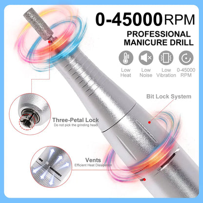 45000 RPM Electric Portable Nail Drill Machine Rechargeable for Gel Nails Polish Portable Nail File Manicure Salon & Home Tools