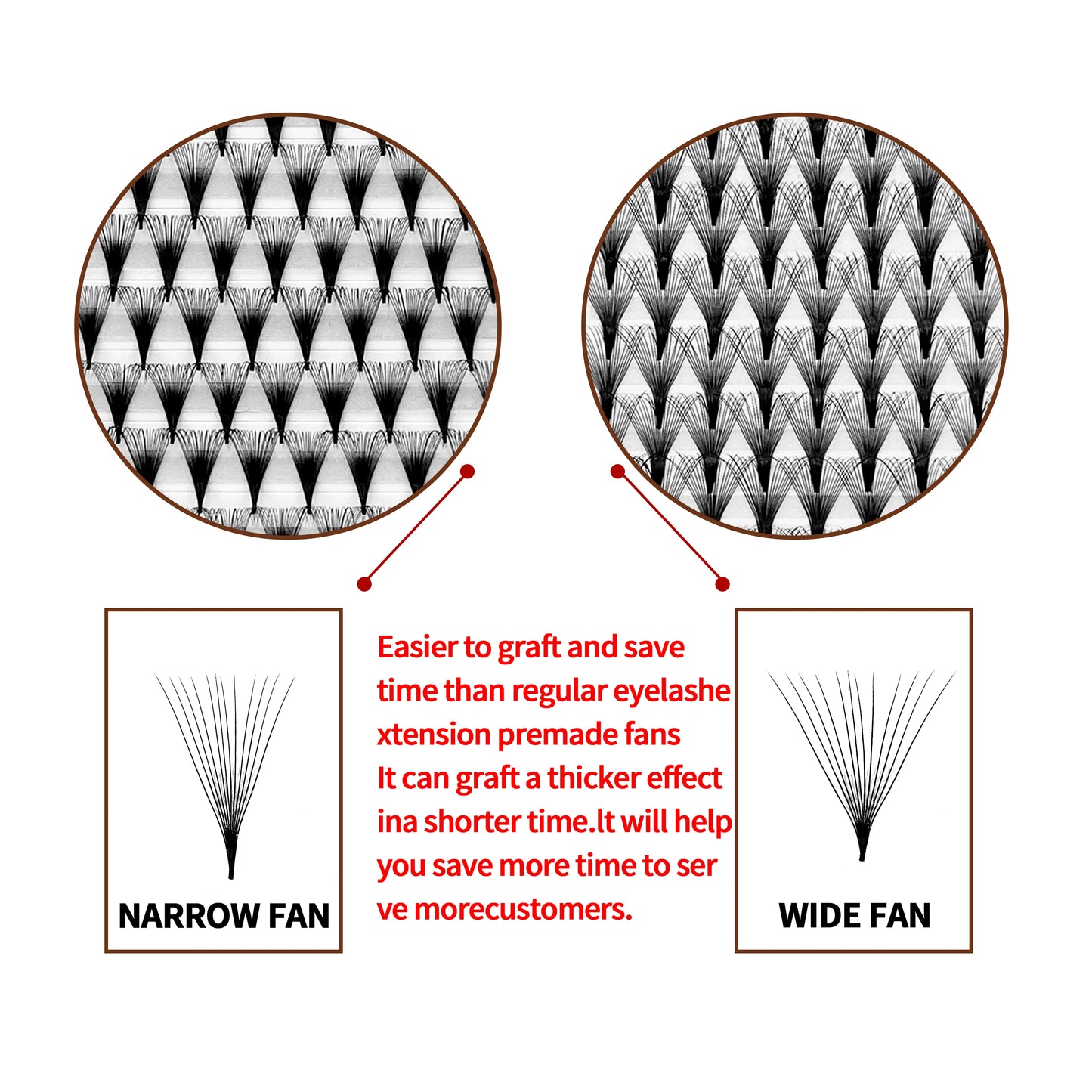 ABONNIE 500 Premade Narrow Fans Bouquet Eyelashes 8D-20D Pointy Base Mid Stem Promade Loose Fans Eyelash