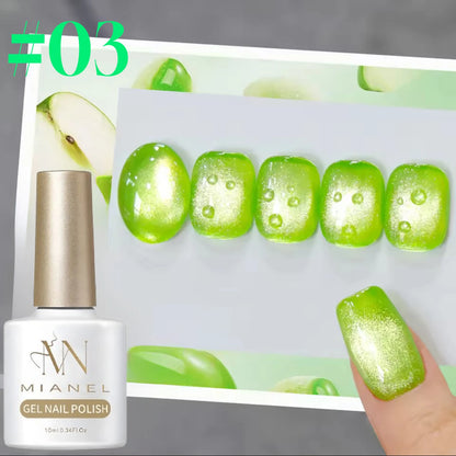 10ML 1-21PCS 2025 Autumn New Emerald Green Magnet Cat's Eye Gel Nail Polish Green Whitening Glass Bead Cat Eye Nail Polish