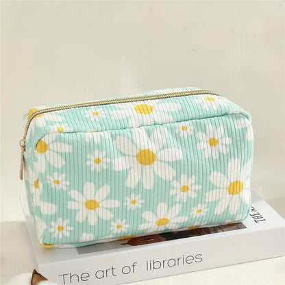 Trendy Large Capacity Corduroy Makeup Bag Travel Printed Toiletry Organizer Bag Makeup Brush Skincare Storage Bag for Women
