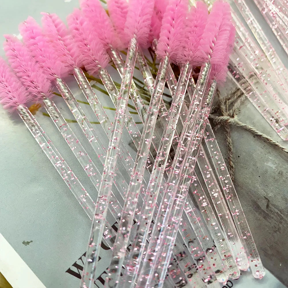 500Pcs Crystal Eyelash Makeup Brush Diamond Handle Mascara Wands Eyelash Extension Tool Disposable Spoolie Wands for Mascara,