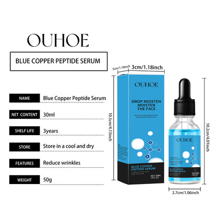 OUHOE Blue Copper Peptide Facial Serum Deep Moisturizing Lock in Water Making Skin Softer Restore Radiant for Daily Skin Care