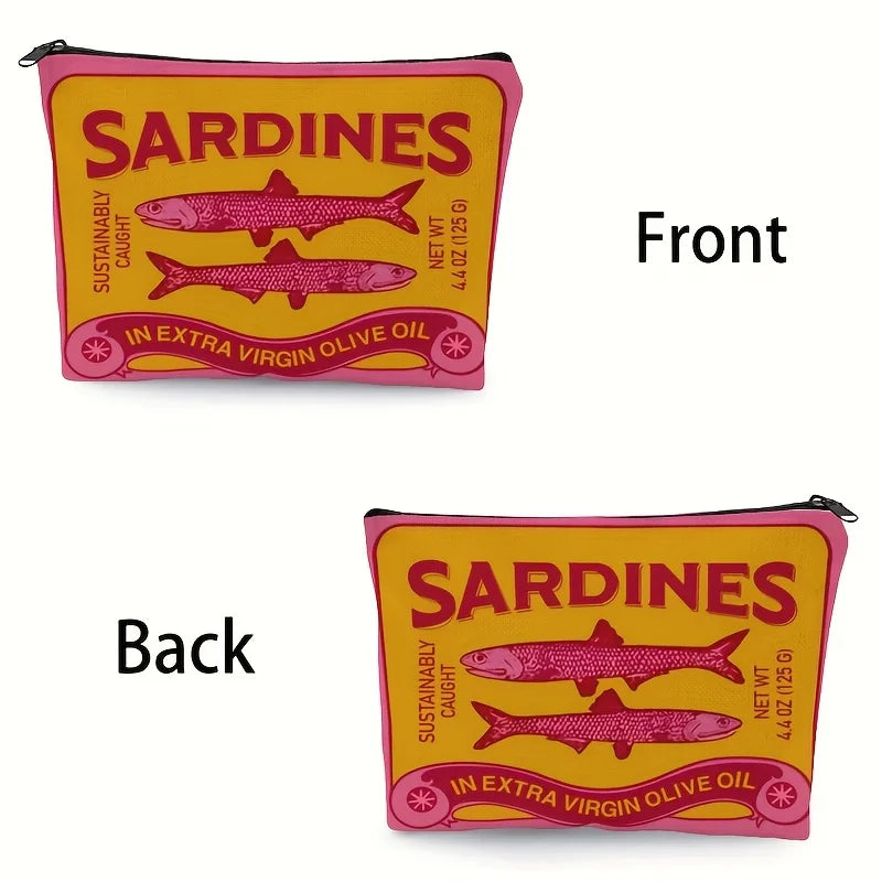 Lightweight & Durable Unisex Makeup Bag – Vintage Sardines Olive Oil Design