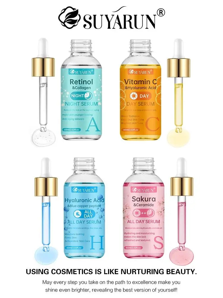 SUYARUN 24H Hydrating Serum ACHS 4-Piece Set – All-Day Moisturizing Facial Essence with Hyaluronic Acid & Vitamins | Anti-Aging