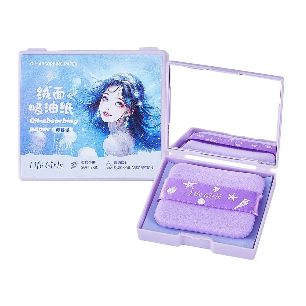 100pcs Matte Oil Blotting Papers with Powder Puff with  Case Mirror Portables Refreshing Facial Oil Blotting Sheets Paper Makeup
