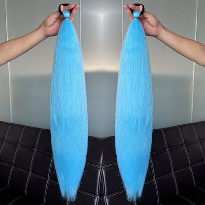 Synthetic 2Pcs Straight Ponytail With Elastic Hair Tie Colorful Braiding Ponytail Hair Extensions Hair Accessories For Women