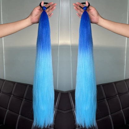 Synthetic 2Pcs Straight Ponytail With Elastic Hair Tie Colorful Braiding Ponytail Hair Extensions Hair Accessories For Women