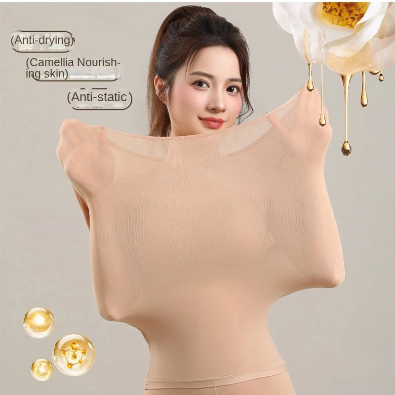 Winter Thermal Pairing Hyaluronic Acid Skincare Shirts Ultra-Thin High-Elastic Long Sleeve Underwear Women's Base Layer Sets