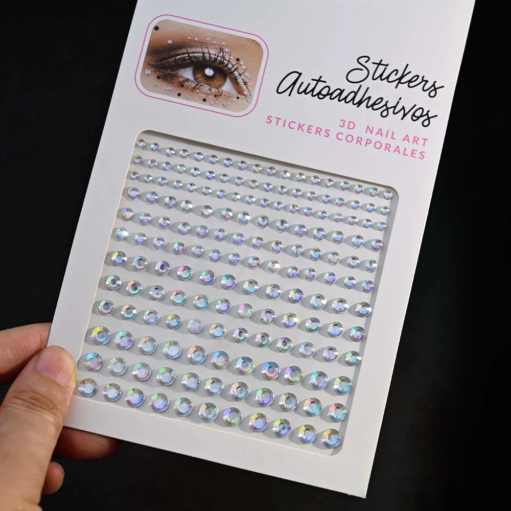 132/162/216/900pcs Coorful Diamonds Tattoos Stickers 3/4/5/6mm Face Rhinestones Tattoo for Party Body/Eye Makeup Gem Accessories