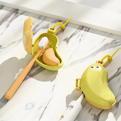 Banana Shape Toothbrush Cover & Toothpaste Travel Case, Silicone Dustproof Holder, Camping, Home
