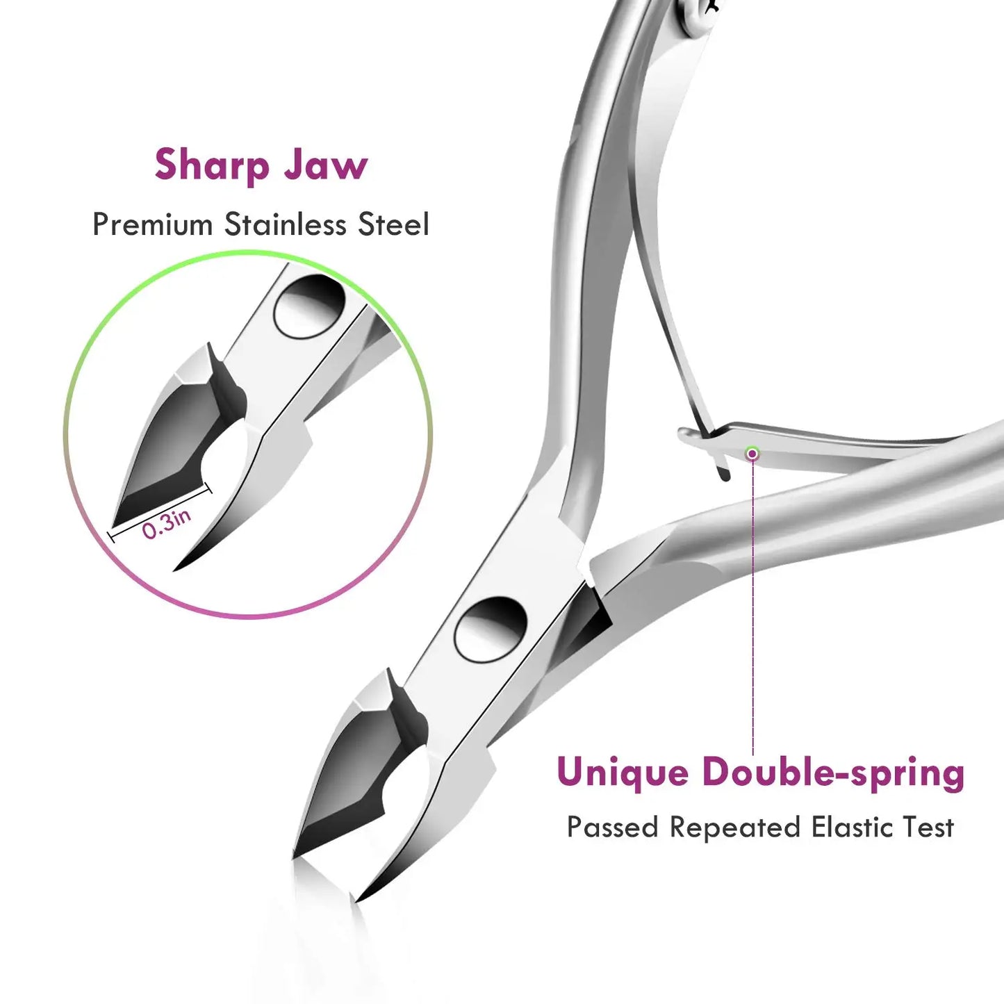 Stainless Steel Dual-Purpose Cuticle Nippers with Nail Pusher for Cuticle Removal And Trimming for Fingernails & Toenails