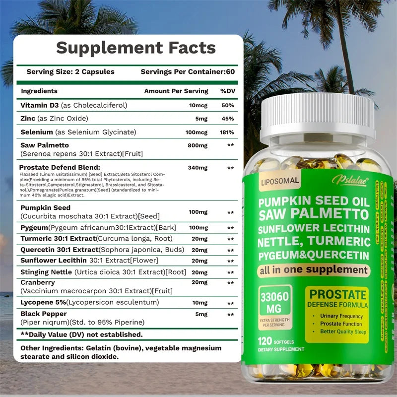 Prostate Support for Adult Men - Reduce Toilet Trips, Improve Sleep, Bladder Control, Relieve Hair Loss, Promote Hair Growth
