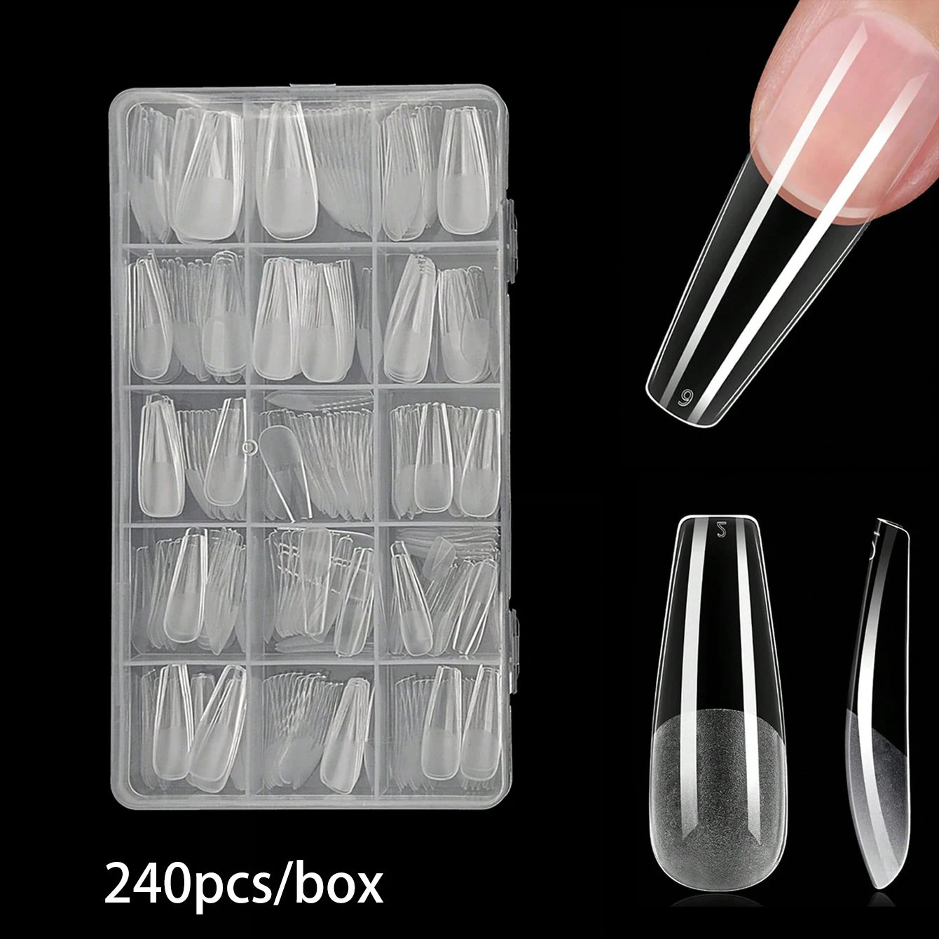 120/240/330/600pcs Long, Glossy, Pure Color, Ballet/Square Shaped Soft Gel Nail Tips - Clear Coffin Acrylic False Nail Tips