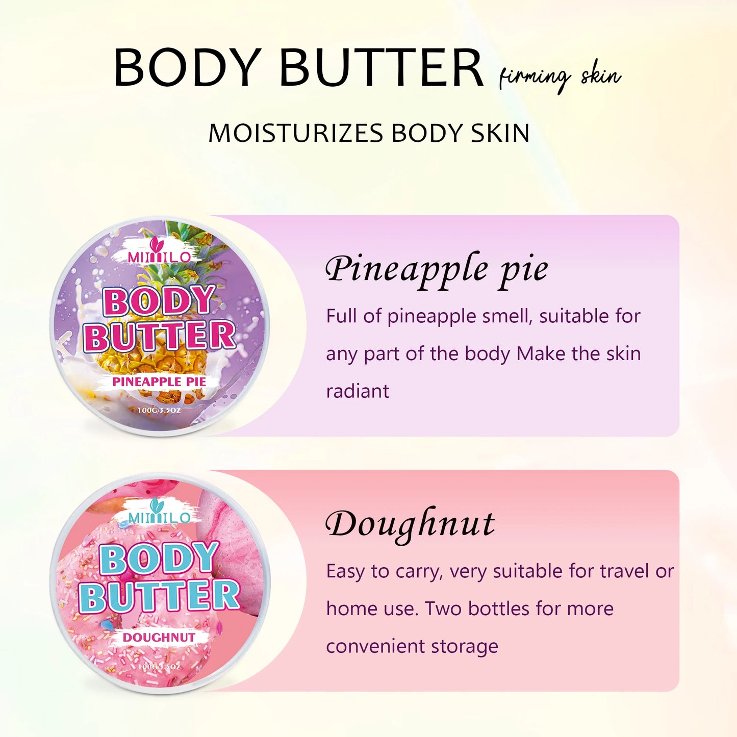 100g two bottles of body glaze - 8 flavors, daily nourishing and moisturizing - non-greasy, with storage bag