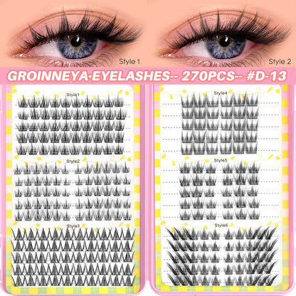 GROINNEYA Lash Clusters 30Rows DIY Natural Manga Eyelashes Mixed Tray Individual Lashes Natural Volume Eyelash Extension Makeup