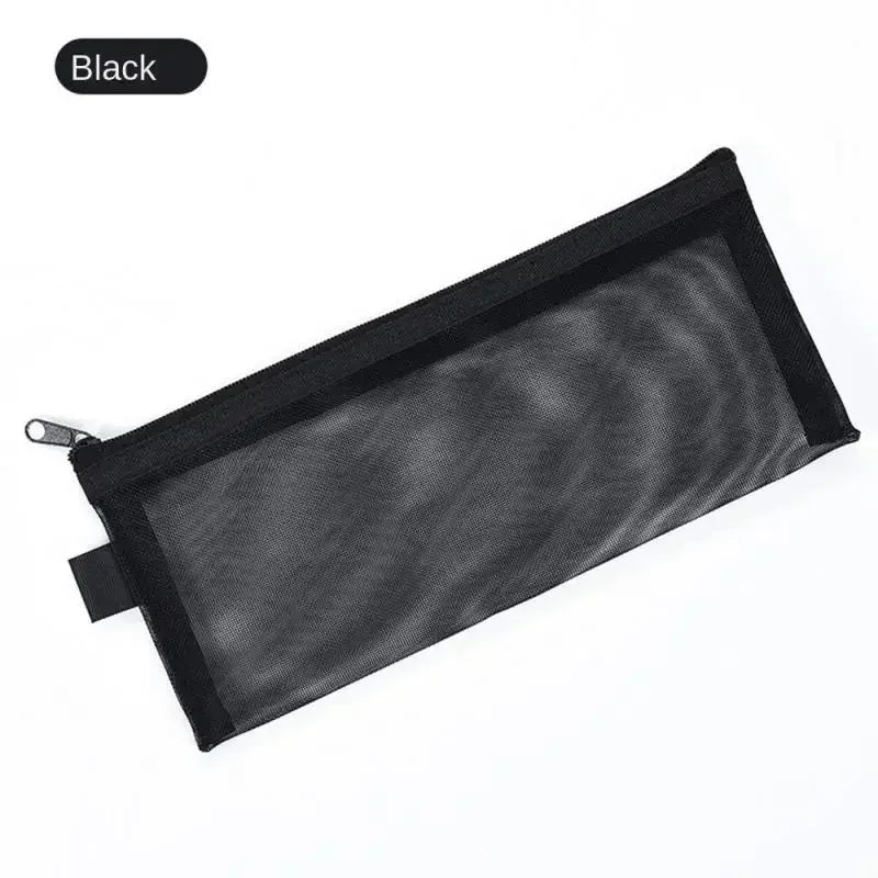 Simple Transparent Zipper Pencil Case Mesh Cosmetic Storage Bag Clear Stationery Bag Nylon Makeup Pouch Portable Travel Handbag