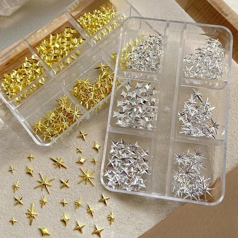 Gun Black Square Rivet Metal Round Ball Cone Alloy Fork Spoon Punk Stars Bowknot Pearl Nail Art Accessories Decorations Manicure
