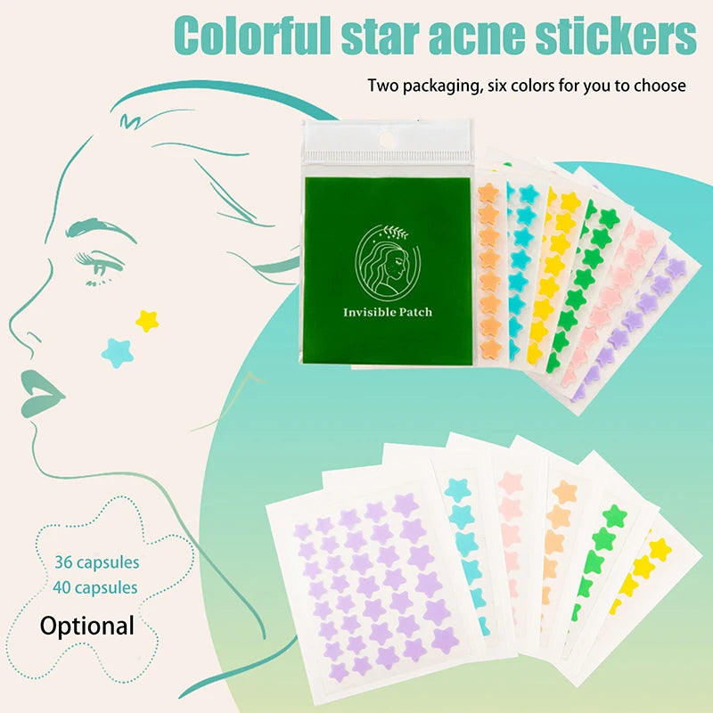 40pcs/set Colorful Star Shaped Acne Patches Skincare Stickers Facial Spots Makeup Tools