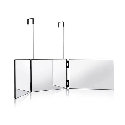 360 Trifold Vanity Makeup Mirrors with Height Adjustable Telescoping Hook for Hair Self Cutting Travel Portable Cosmetic Mirror