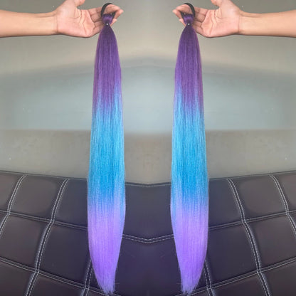 Synthetic 2Pcs Straight Ponytail With Elastic Hair Tie Colorful Braiding Ponytail Hair Extensions Hair Accessories For Women