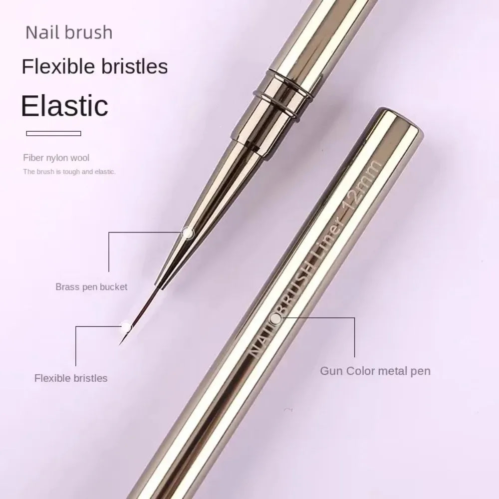 5PCS 6/9/12/15/18mm Nail Liner Brush Set Drawing Lines Stripe Painting Flower Pen Nail Art Manicure Metal Handle Brush Set