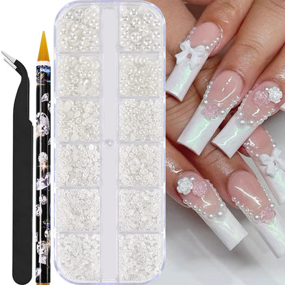12Grids Mixed-Shape Crystal Nail Art Rhinestones Pink/Red Flatback Nail Gems Luxury Diamond Glass Stones Manicure Decoration