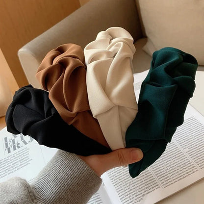 Korean Hair Accessories Solid Color Cotton Crumpled Women's Head Hoop Wide Bezel Makeup Hairbands for Ladies Headwear 2023 New