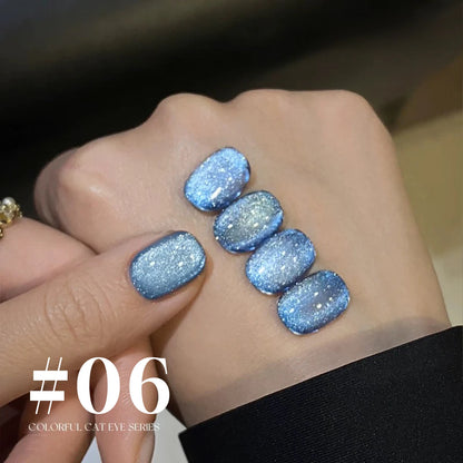 12ML 1-6PCS Summer And Autumn Island Glass Bead Magnet Cat Eye Gel Nail Polish Blue Nails Nail Art Nail Supplies
