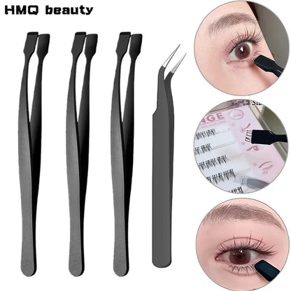 2Pcs Eyelash Tweezer Set Lash Pick Up Clip Pointed Flat Clip Lash Grafting Item Lower Eyelashes Applicator Portable Makeup Clamp