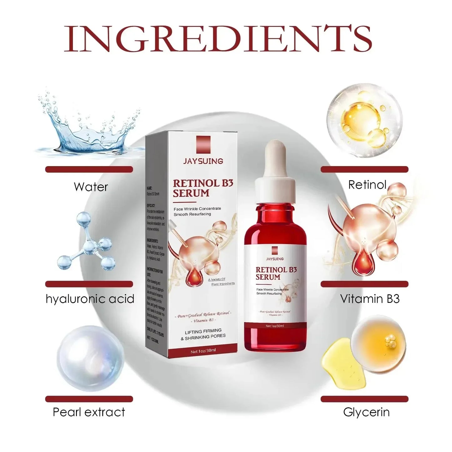 Retinol Facial Essence Fade Fine Line Face Serum Anti-Aging Pore Minimizing Hydrating Brightening Skin Treatment for Women Men