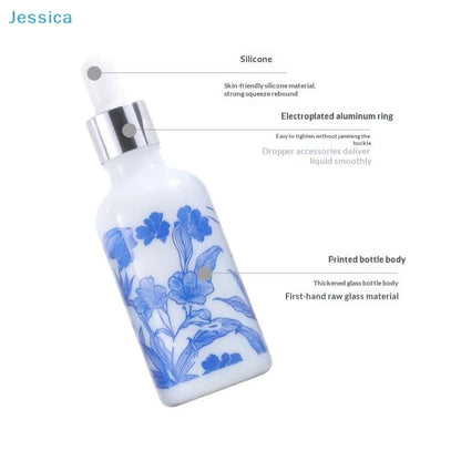 ♥Blue and White Floral Glass Dropper Bottles - Refillable Cosmetic Containers for Serum, Essence & Skincare Products