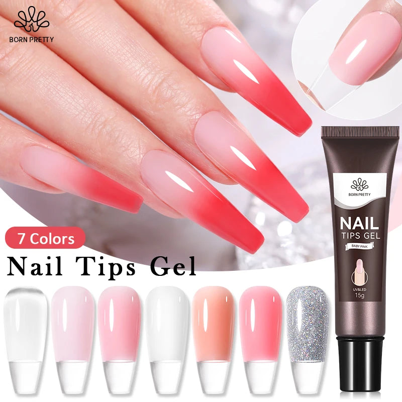 BORN PRETTY 15g Nail Tips Gel Nude Clear Transparent Nail Gel Soak Off UV LED Nail Art Gel Varnish Function Gel Nail Extension