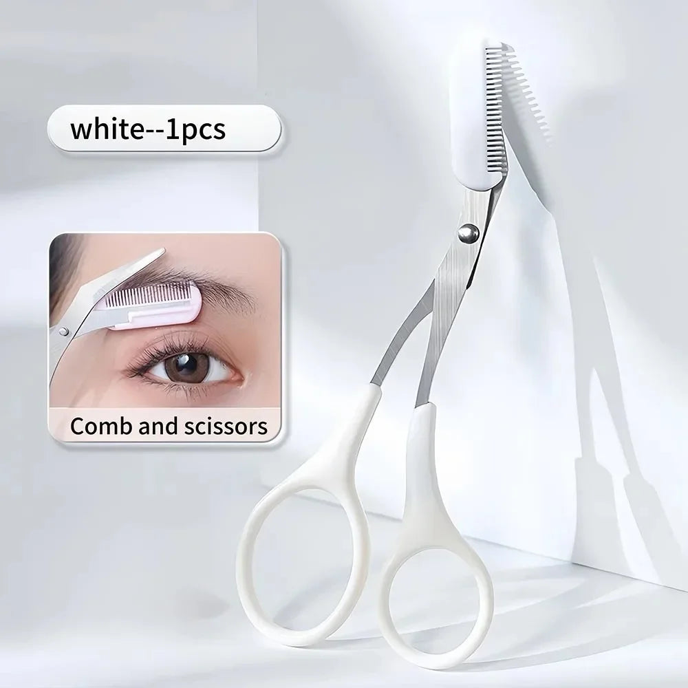 Stainless Steel Eyebrow Trimming cissors with built-in Comb Pink/White/Black SPrecise Grooming Tool Creating Perfect Eyebrows