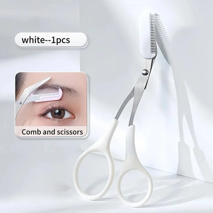 Stainless Steel Eyebrow Trimming cissors with built-in Comb Pink/White/Black SPrecise Grooming Tool Creating Perfect Eyebrows