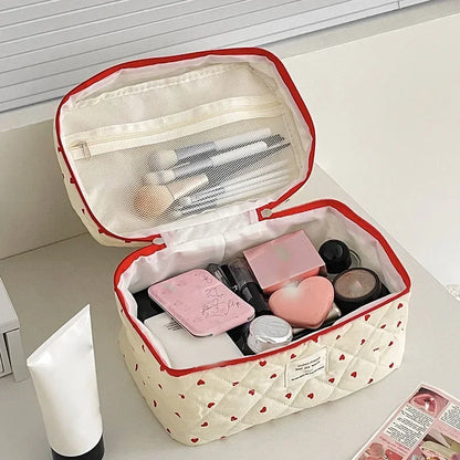 Ladies Zipper Quilting Make Up Bag Cosmetic Bag for Women Fashion Ins Heart Makeup Bag Pouch Small Large Toiletry Handbag Case