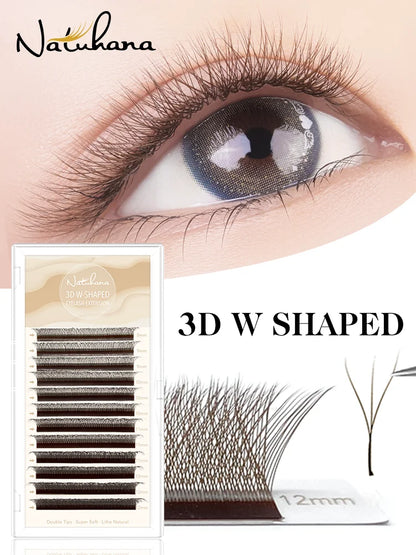 NATUHANA W Shape Eyelashes Extensions 3D 4D 5D 6D W Shaped Brown Black Clover Hand made Premade Volume Fans Lash Extensions