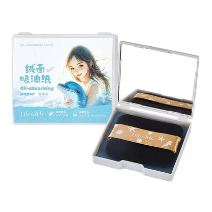 100pcs Matte Oil Blotting Papers with Powder Puff with  Case Mirror Portables Refreshing Facial Oil Blotting Sheets Paper Makeup