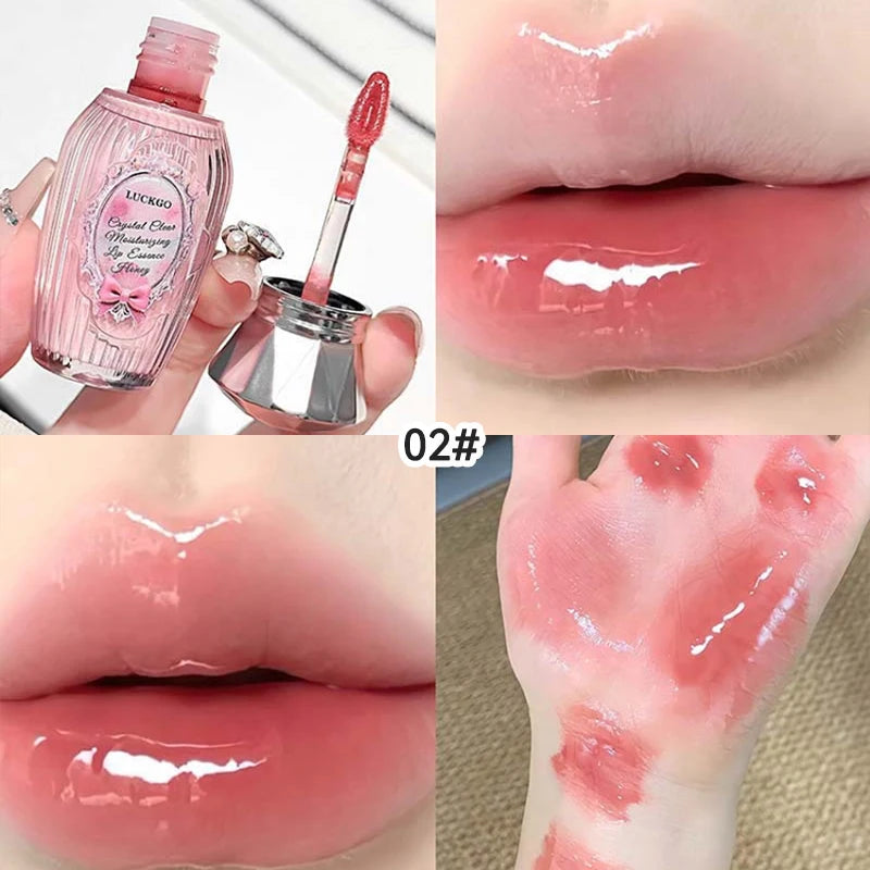 Lckgo Crystal Clear Moisture Lip Essence Gloss - Wrinkle Improvement Moisturizing Lip Balm, Mirror Gloss Lip Oil, Lipstick-Style Volume Lip Gloss