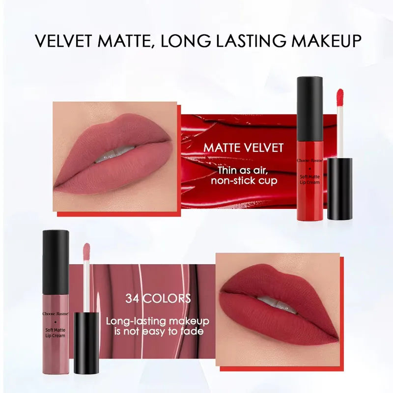 QIBEST Sexy Matte Velvet Liquid Lipstick Velvet Lip Gloss Tint Tube Matte Nude Pigment Red Black Makeup Cosmetics Lipsticks
