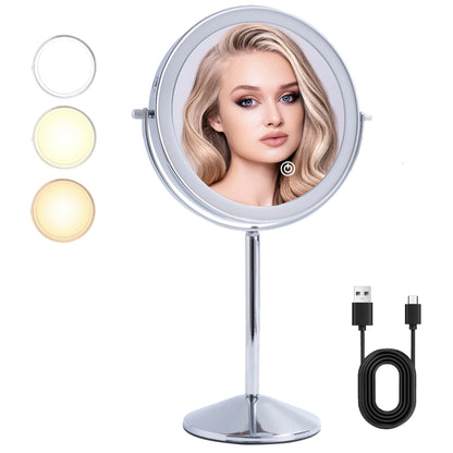 TUSHENGTU Charging Makeup Mirror With Light 10X Magnifying Double Mirrors For Makeup 360 Degrees Table Standing Cosmetic Mirror